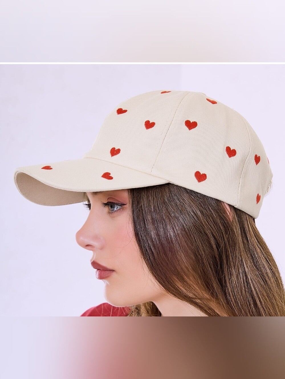NWT Forever 21 Cream Baseball Cap with Red Heart Embroidery